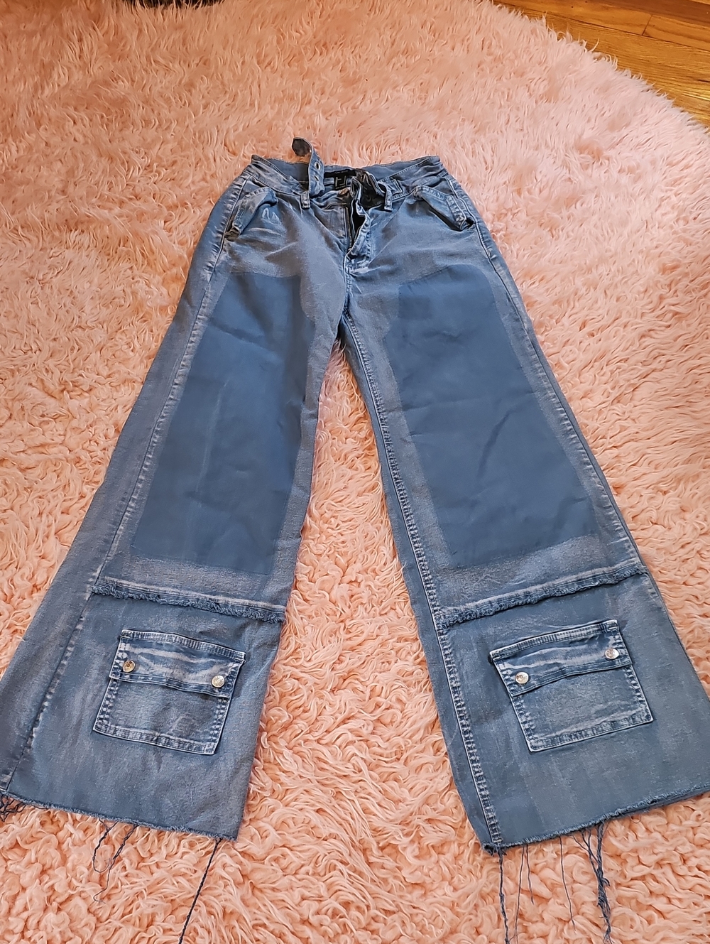 Forever 21 Two-Tone Blue Wide-Leg Patch Pocket Jeans